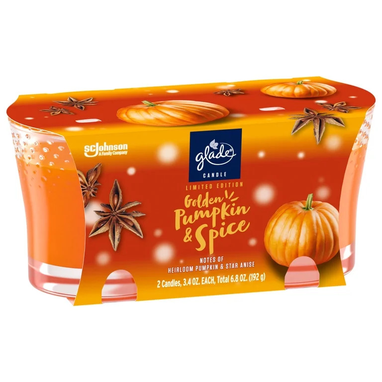 Glade Candle, Infused with Essential Oils, Golden Pumpkin & Spice, 2 Count | Walmart (US)