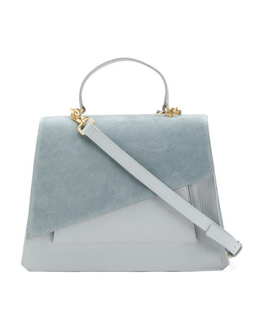 Made In Italy Leather Asymmetrical Satchel Suede Flap | TJ Maxx