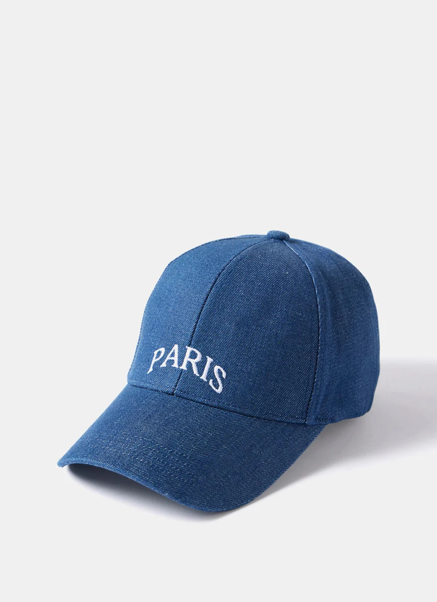 Blue Denim Paris Slogan Cap | Mint Velvet