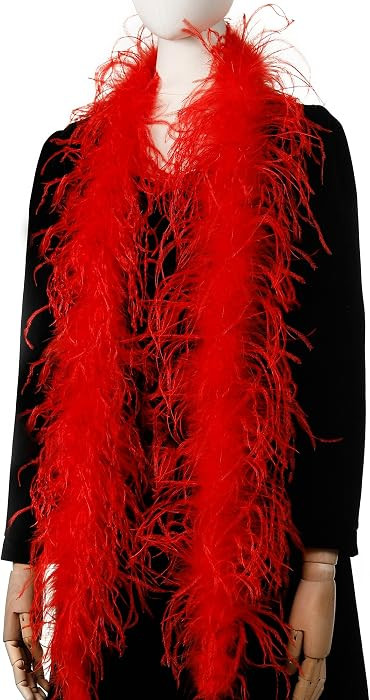 Soarer Red Ostrich Feather Boa - 2Yards 1Ply Long Boas for Holiday Party,Home Decor,DIY Craft Sew... | Amazon (US)