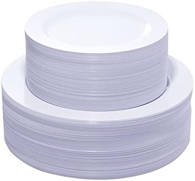 KIRE 120PCS White Plastic Plates - Heavy Duty White Disposable Plates for Party/Wedding - Include 60 | Amazon (US)