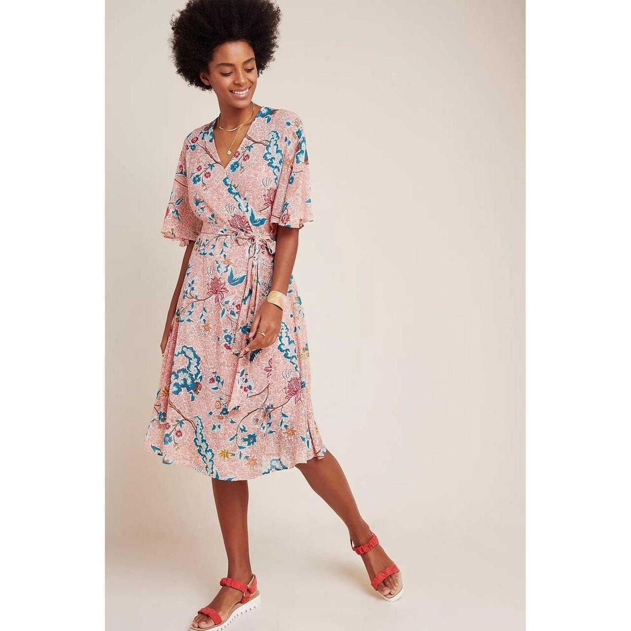 Anthropologie Women's Wrap dresses - Pink/Multi - L | Depop US