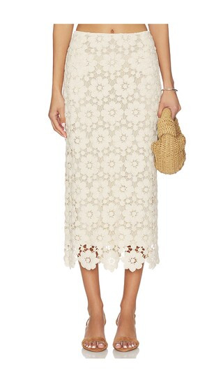 Veneta Crochet Midi Skirt in Light Beige | Revolve Clothing (Global)