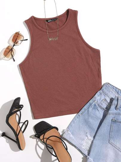 SHEIN Solid Crop Tank Top | SHEIN
