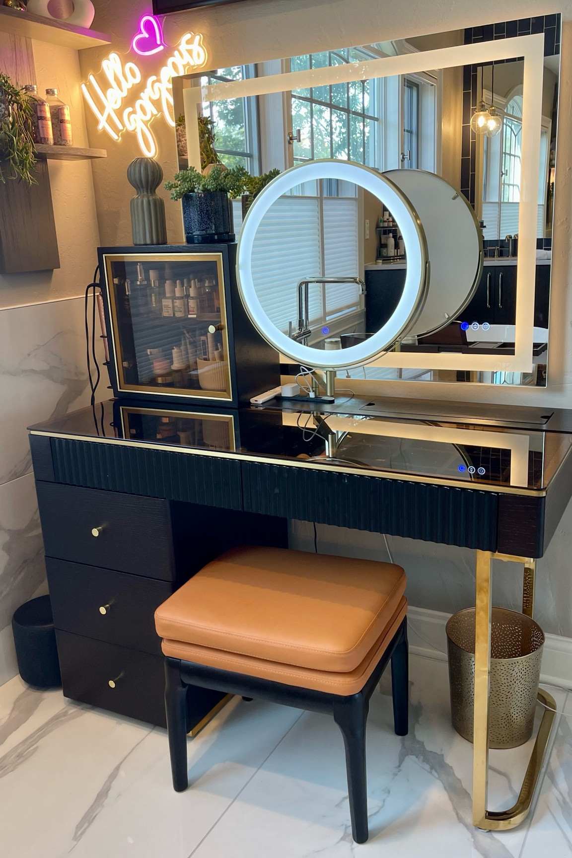 Newly remodeled bathroom includes a new vanity.  Obsessed! Included a large LED vanity mirror behind it also to complete the look.  

#LTKhome