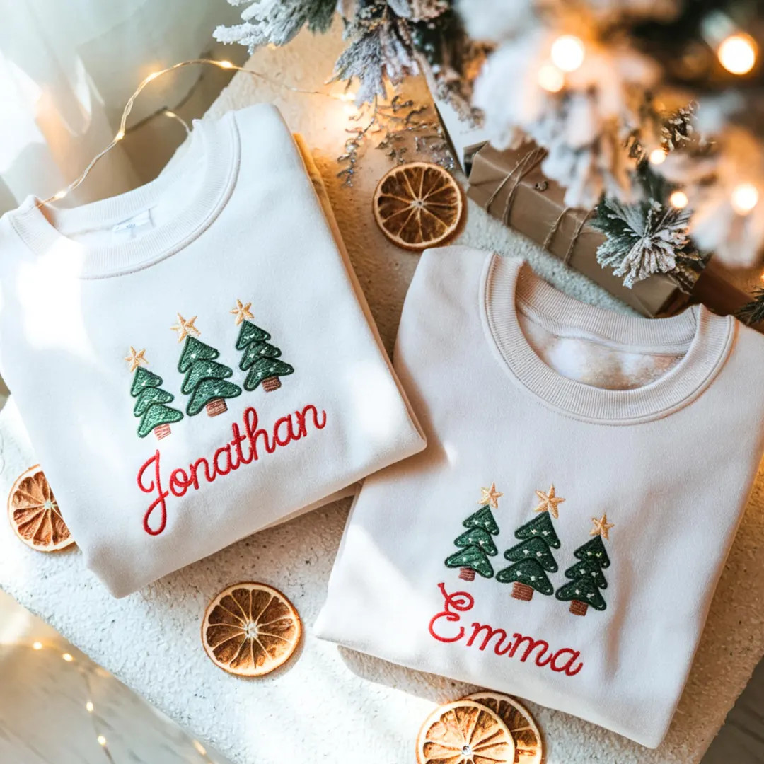 Personalized Kids Christmas Sweatshirt, Embroidered Tree Shirt, Matching Siblings - Etsy | Etsy (US)
