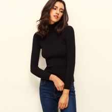 Black Turtle Neck Long Sleeve Knitted T-shirt | SHEIN