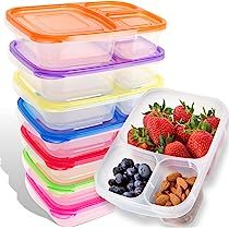 Bento Lunch Box | Meal Prep Containers | 7 Pack | Leak Proof | Reusable 3-Compartment Plastic Div... | Amazon (US)