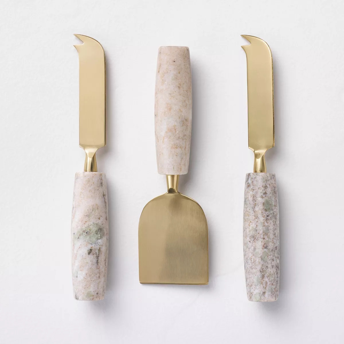 3pc Brass Cheese Knives with Marble Handles Warm Beige - Hearth & Hand™ with Magnolia | Target