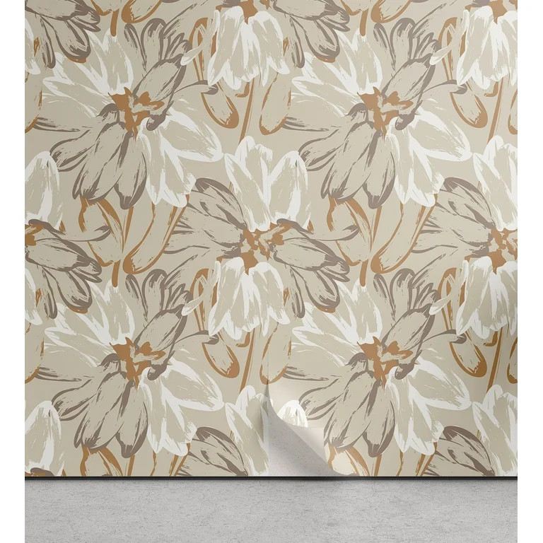 Ambesonne Floral Peel & Stick Wallpaper for Home, Neutral Contemporary Flowers, 13"x36", Pale Kha... | Walmart (US)