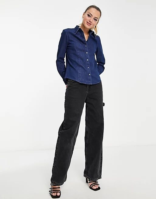 & Other Stories cotton denim shirt in dark blue | ASOS (Global)