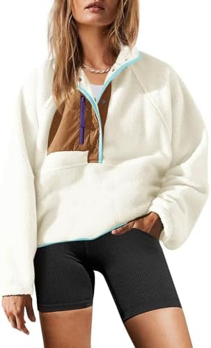Yanekop Womens Fuzzy Fleece Pullover Sherpa Sweatshirt Long Sleeve Button Down Sweater Winter Fle... | Amazon (US)