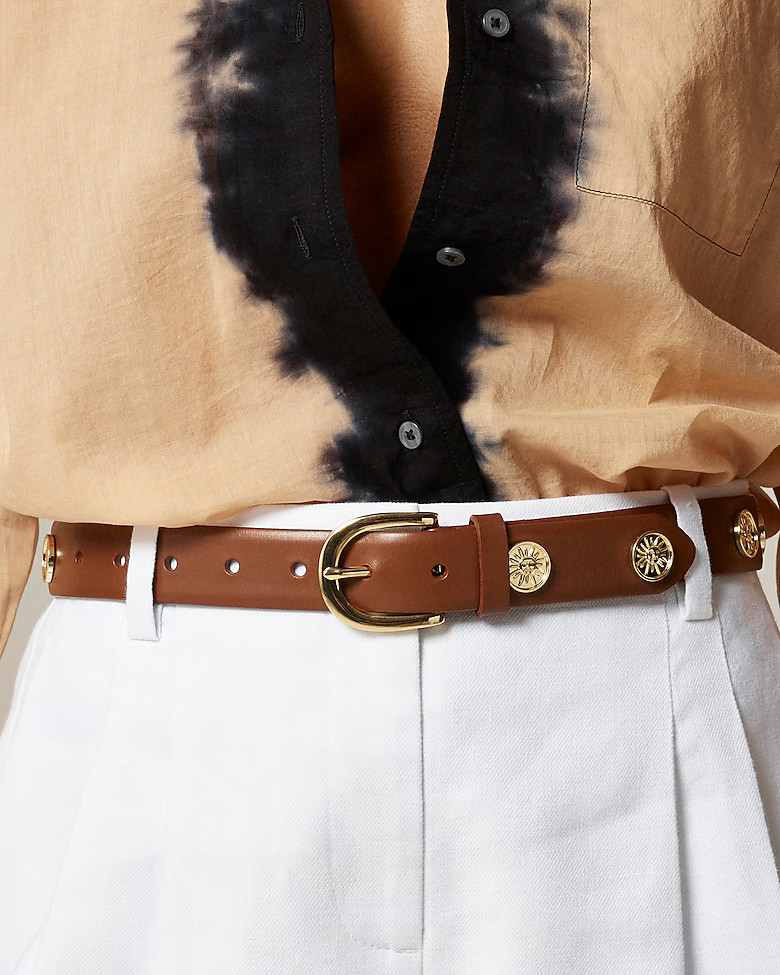 Classic belt in leather with gold coins | J. Crew US