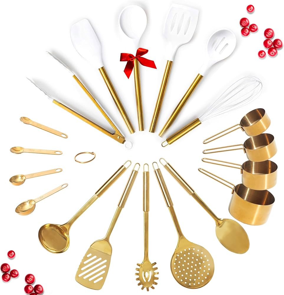 Gold Kitchen Utensils Set - 19 PC Luxury Set Includes Stainless Steel Gold Cooking Utensils Set, ... | Amazon (US)