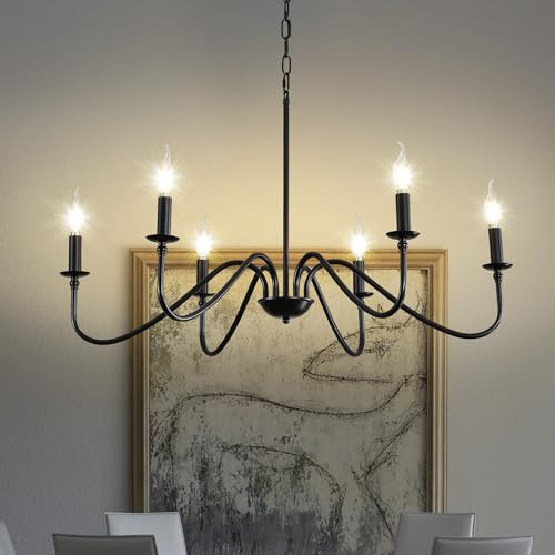 KAMLAM 6 Light Black Farmhouse Rustic Chandelier,Classic E12 Farmhouse Candle Chandelier Light Fixture for Kitchen, Living Room, Foyer, Dining Rooom, Hallway, Office, Bedroom | Amazon (US)