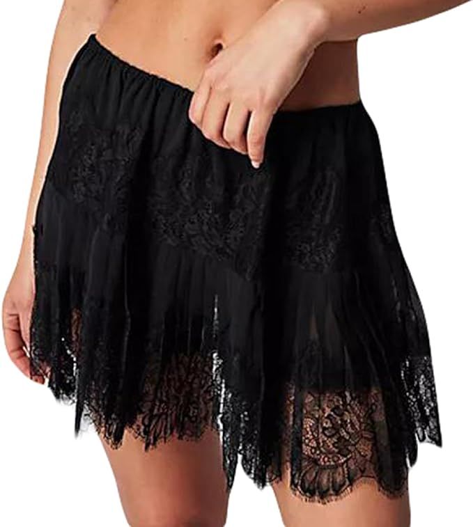 Women Y2k Lace Mini Skirts Summer Lace Slip Skirt Pleated Ruffle Floral Lace Tiered Short Skirts ... | Amazon (US)
