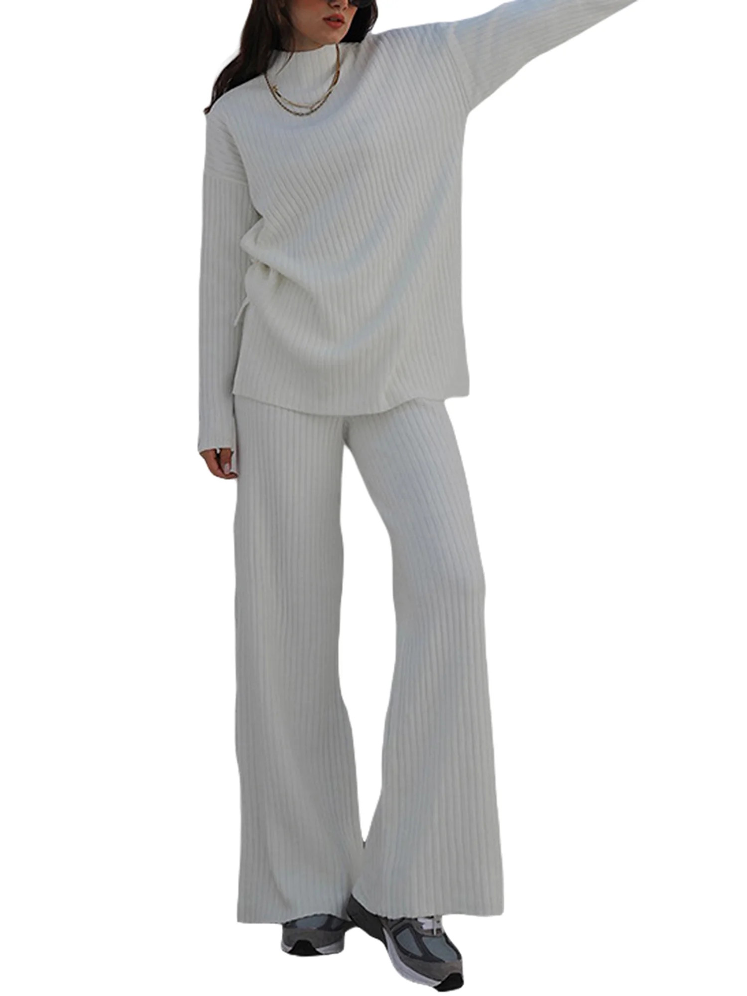 CAITZR Women's Two Piece Outfits Sweater Sets 2 Piece Long Sleeve Turtleneck Knit Pullover Tops W... | Walmart (US)