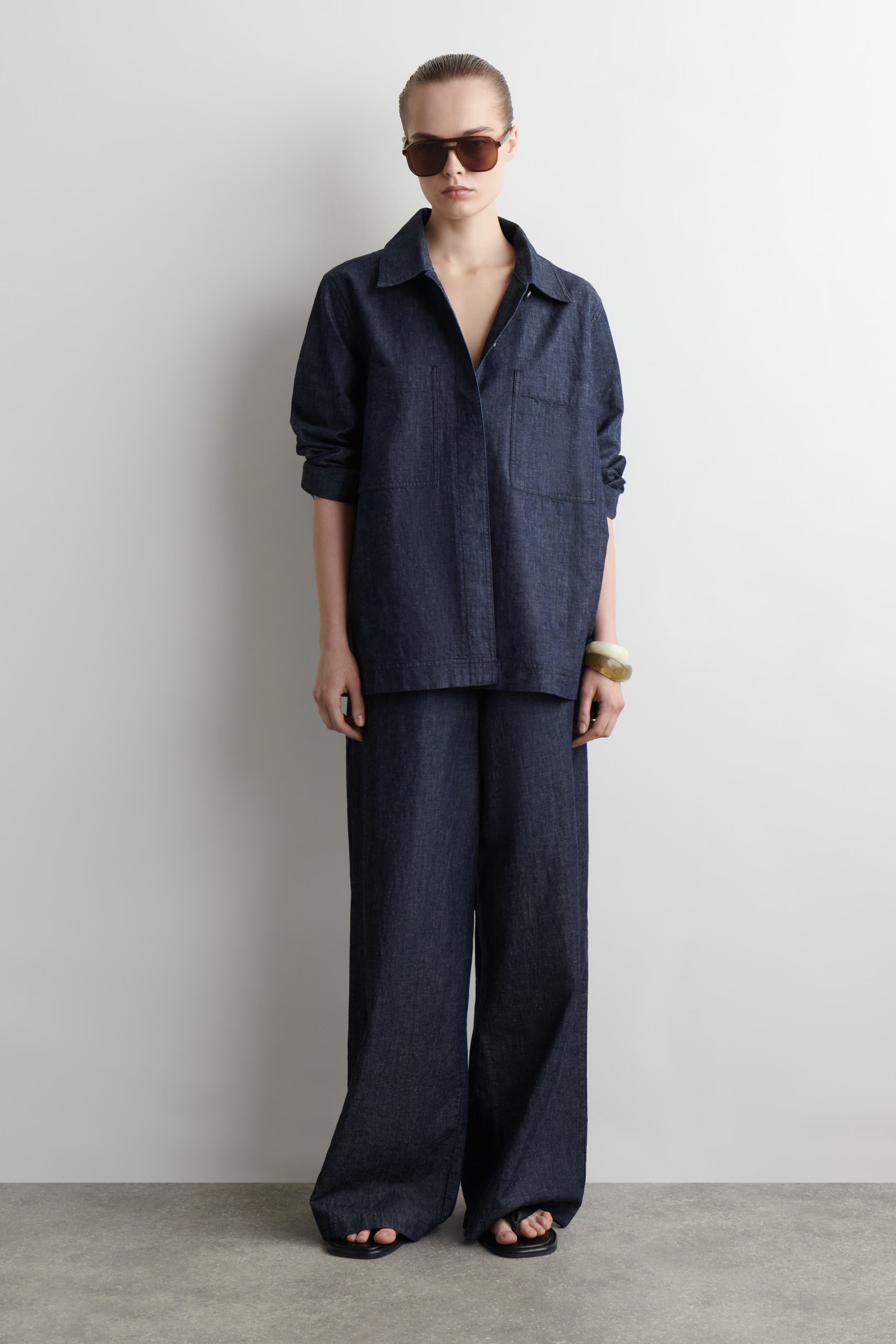 DENIM WIDELEG DRAWSTRING TROUSERS - INDIGOBLAU | COS (EU)