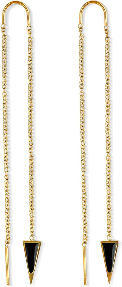 Benevolence LA 14k Gold Chain Earrings, Gold Threader Earrings, Double Piercing Earrings, Gold Dr... | Amazon (US)