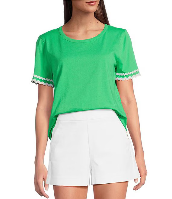 Lilly Pulitzer Clairmont Cotton Jersey Round Neck Short Sleeve Ric Rac Trim Top | Dillard's | Dillard's
