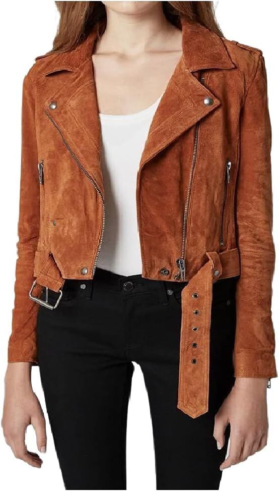 [BLANKNYC] womens Luxury Clothing Cropped Suede Leather Motorcycle Jacket | Amazon (US)