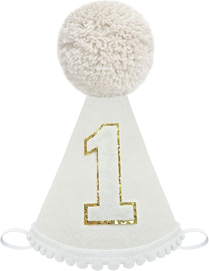 White 1st Birthday Hat First Birthday Cone Hat One Baby Party Cone Hats Handmade for Photo Booth ... | Amazon (US)