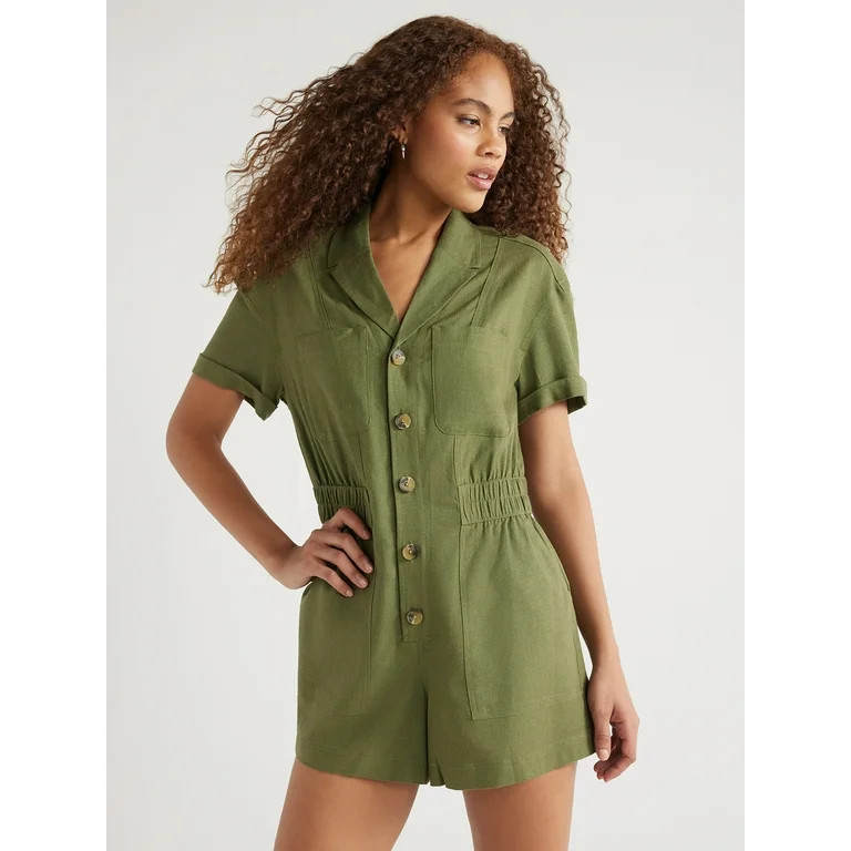 Free Assembly Women’s Utility Romper with Short Sleeves, 4.5” Inseam, Sizes XS-XXL | Walmart (US)
