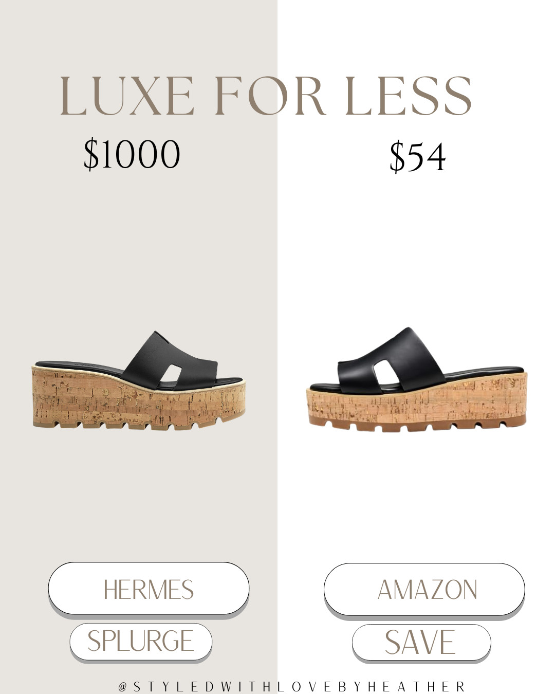✨ Luxe for Less: Designer Cork Platform Sandals ✨

Love the iconic Hermès cork platform slides but not the $1,000 splurge? 👀
This Amazon find gives the same chic minimal silhouette, chunky cork sole & effortless summer vibe — comfy, elevated, and goes with literally every outfit.

Your everyday luxe sandal without the designer price tag.
Shop the splurge vs save on my LTK 🤍  

 #LTKgrwm #LTKootd #LTKstorytime