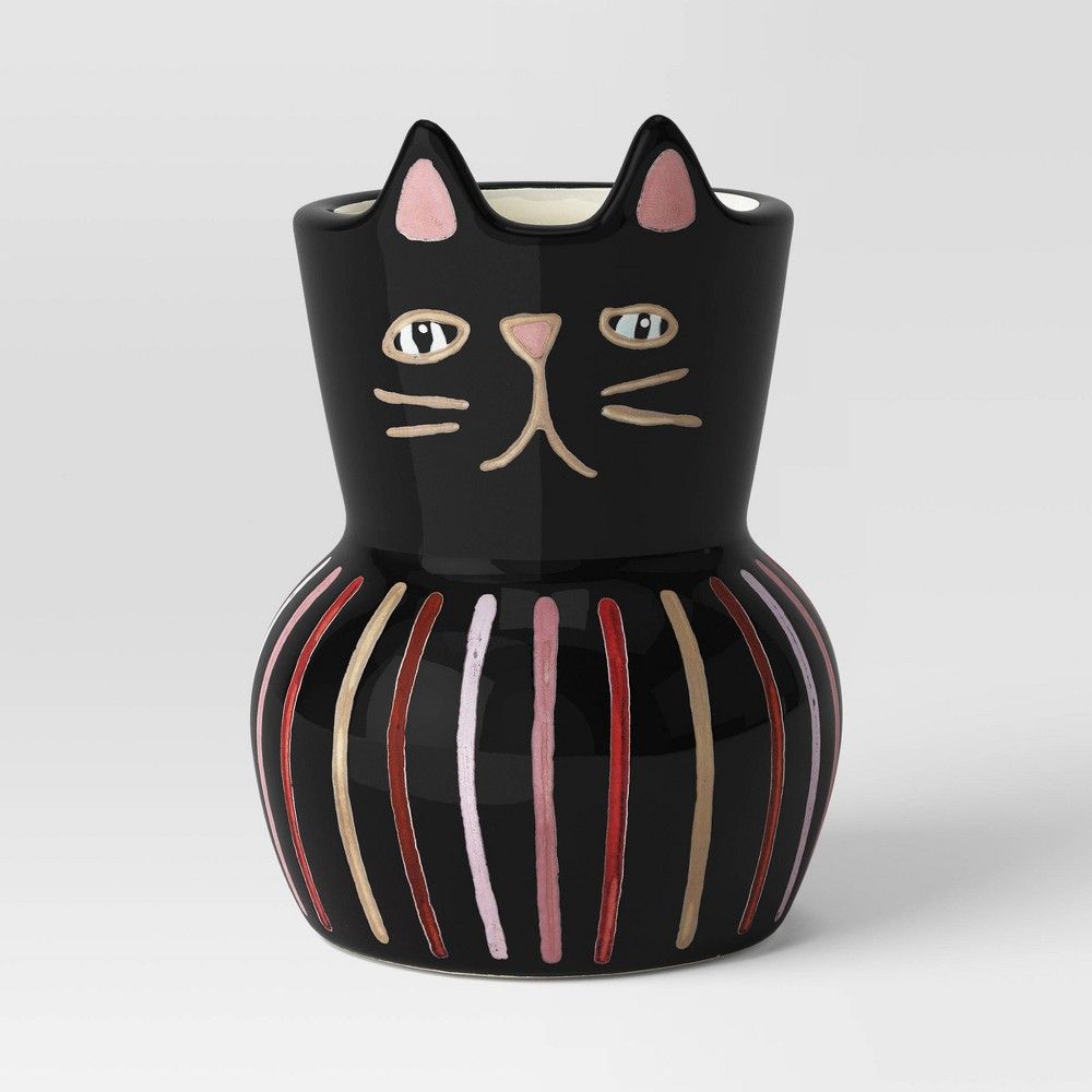 3.15"" Wide Family Cat Ceramic Outdoor Planter Black - Threshold | Target
