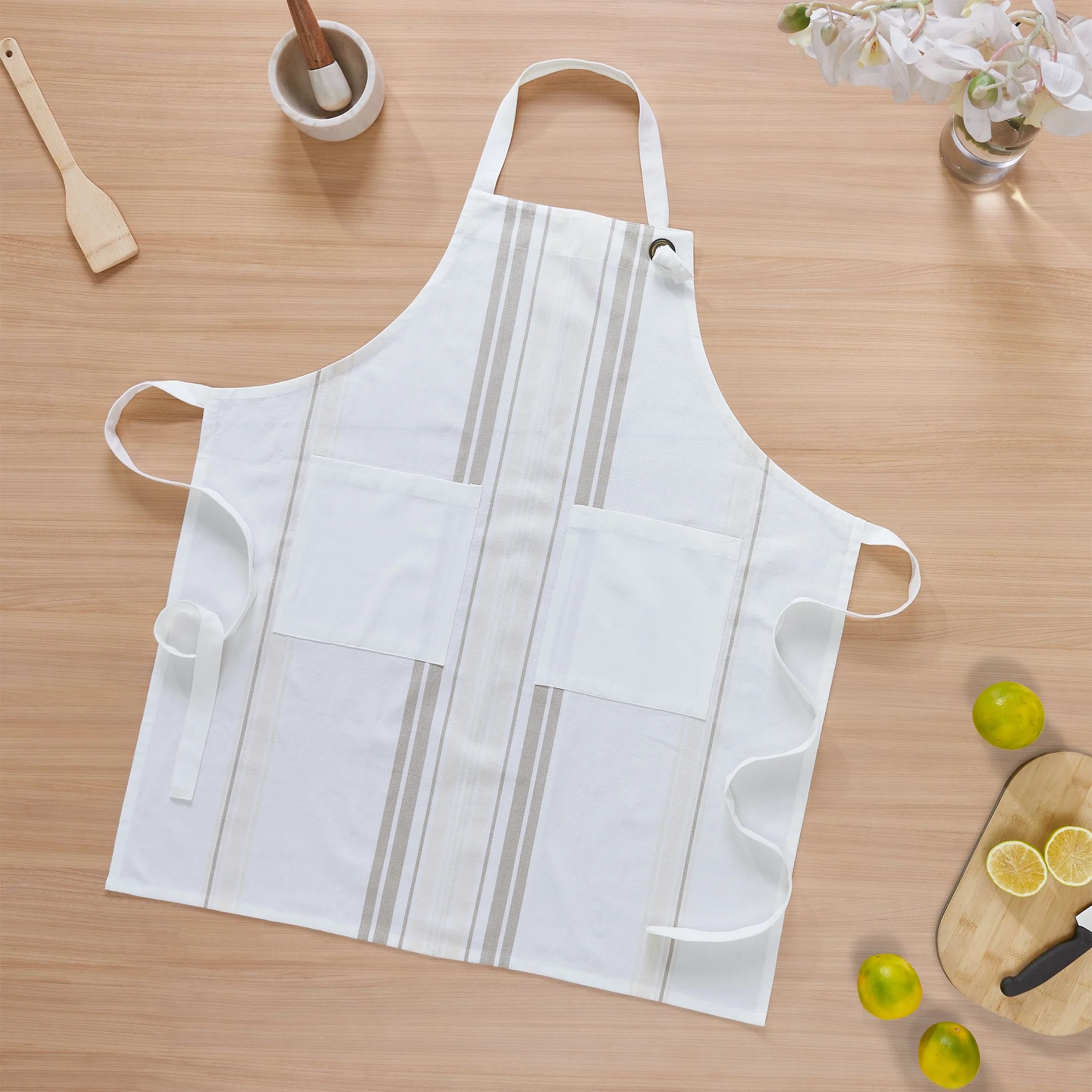 My Texas House Polyester/Cotton 30" x 54" Yarn Dyed Stripe Apron, White/Tan - Walmart.com | Walmart (US)