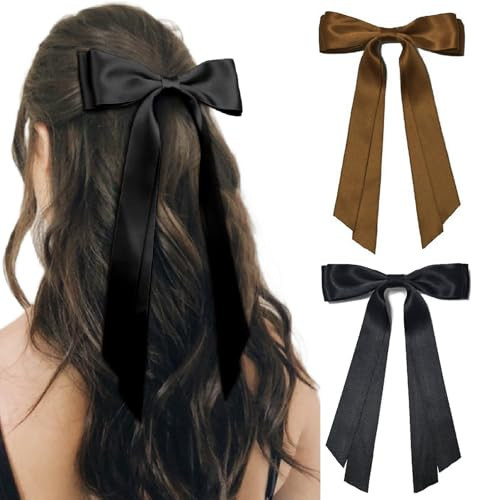 Hair Bows for Women Clips Hair Ribbons Bow for Girls Fall Fashion Hair Accessories, Black & Brown | Amazon (US)
