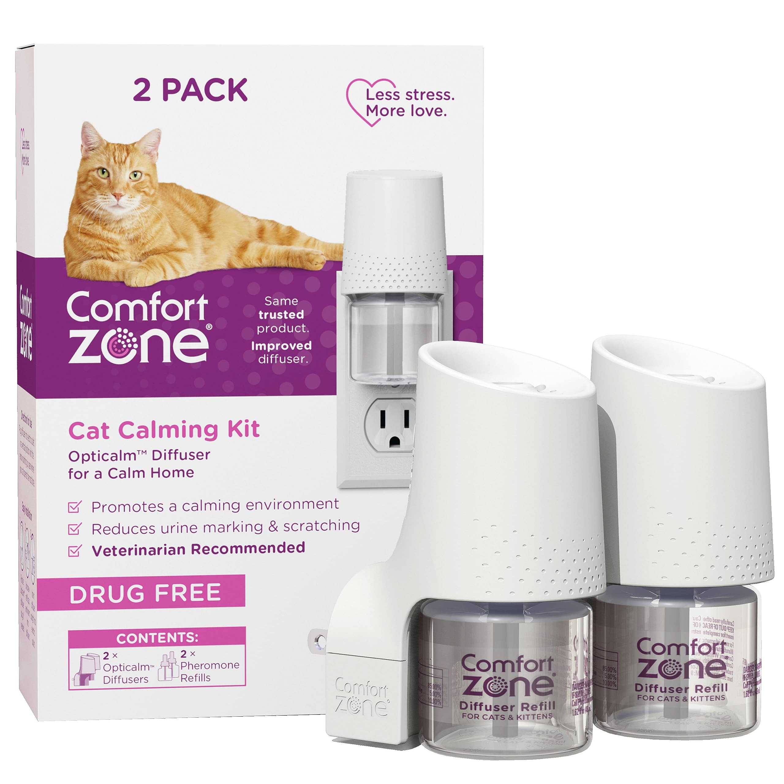 Comfort Zone Savings Kit: 2 Cat Calming Diffusers & 2 Refills; Cat Pheromones Help Anxiety; Reduc... | Amazon (US)
