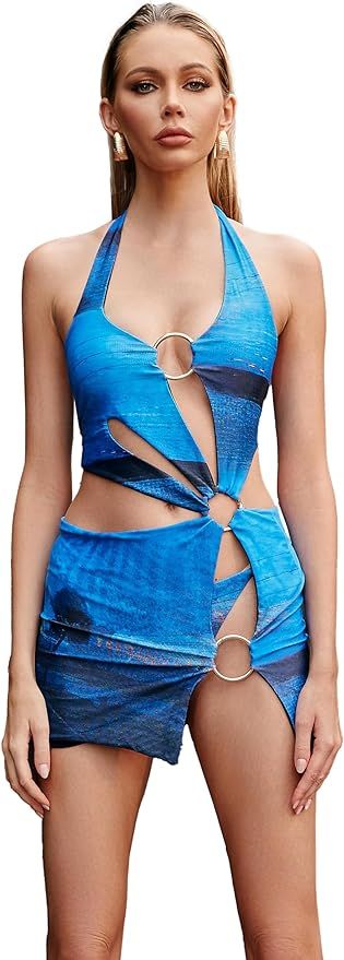 LUMINOVA Beach Resort One-Piece Swimsuit, Ocean Ring Detail Wrap (Blue) | Amazon (US)