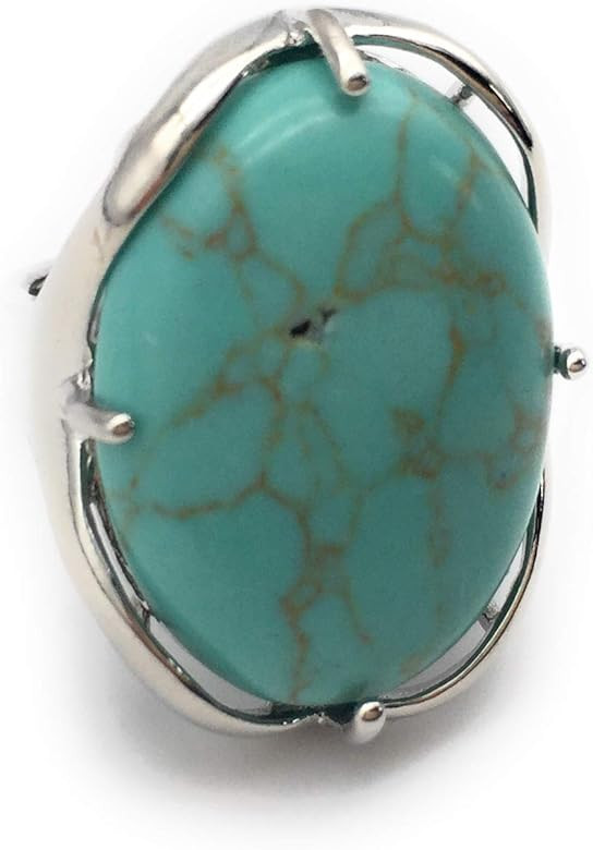 Natural Stone Adjustable Finger Rings Semi Precious Oval Shaped Gemstone Jewelry For Women Annive... | Amazon (US)