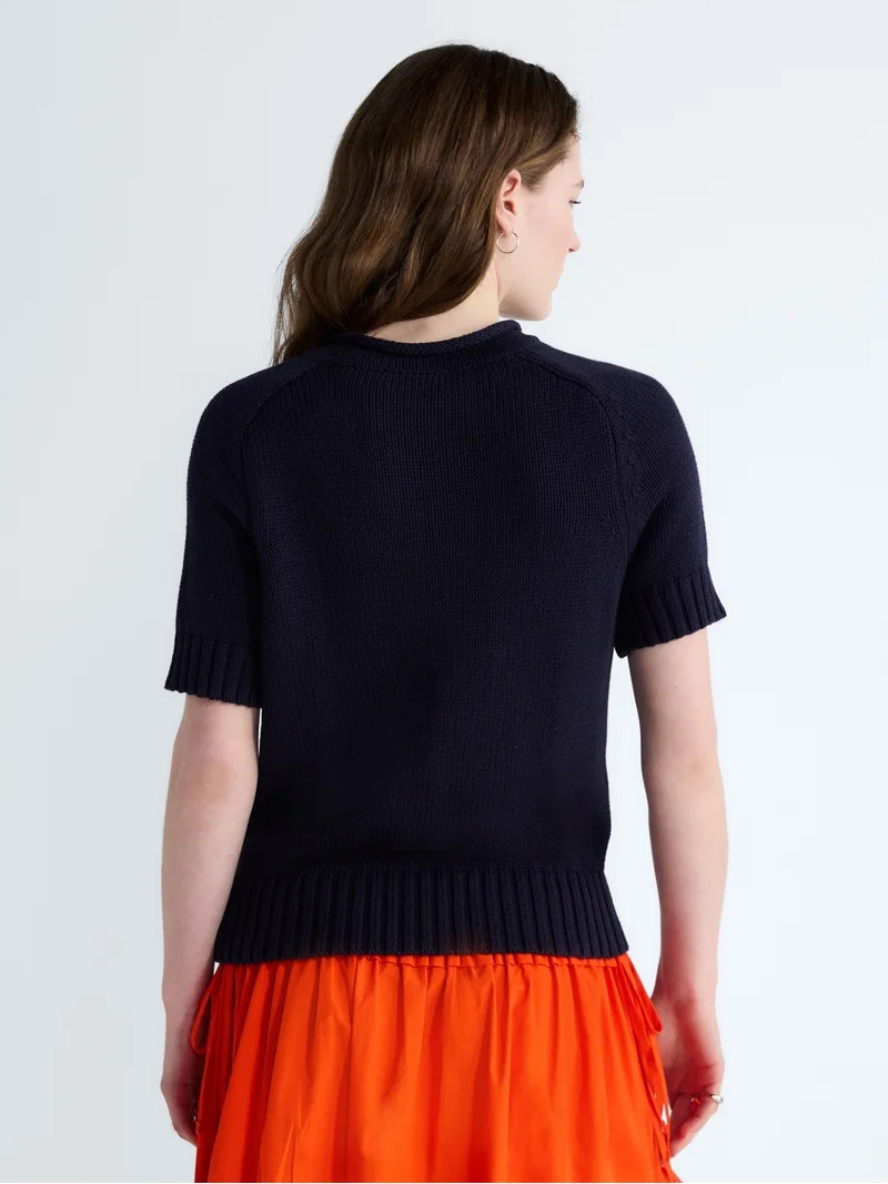 Free Assembly Women's and Women's Plus Roll Neck Cotton Sweater with Short Sleeves, Sizes XS-4X | Walmart (US)