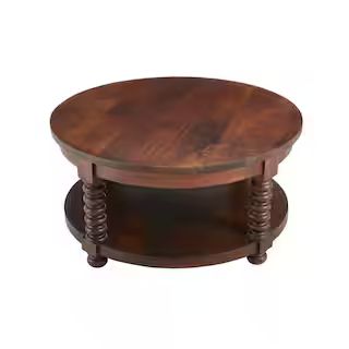 Home Decorators Collection Glenmore Walnut Medium Round Wood Coffee Table with Detailed Legs CAC-... | The Home Depot