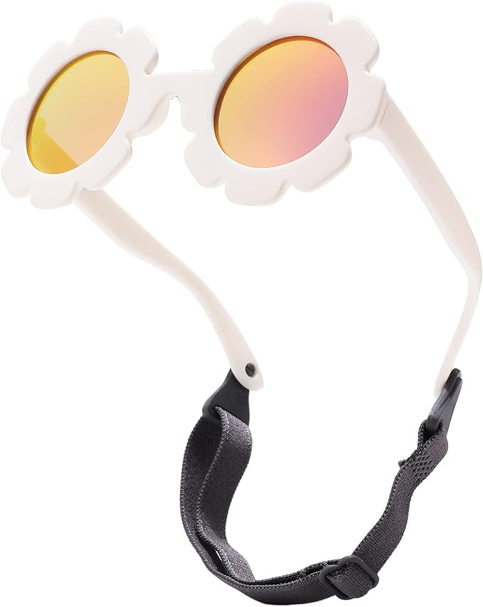 LIU·WEN Baby Polarized Flower Sunglasses with Strap - Bendable Flexible Frame for Infant Girls B... | Amazon (US)