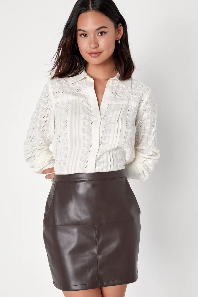 Edgy Expression Dark Brown Vegan Leather Mini Skirt | Lulus
