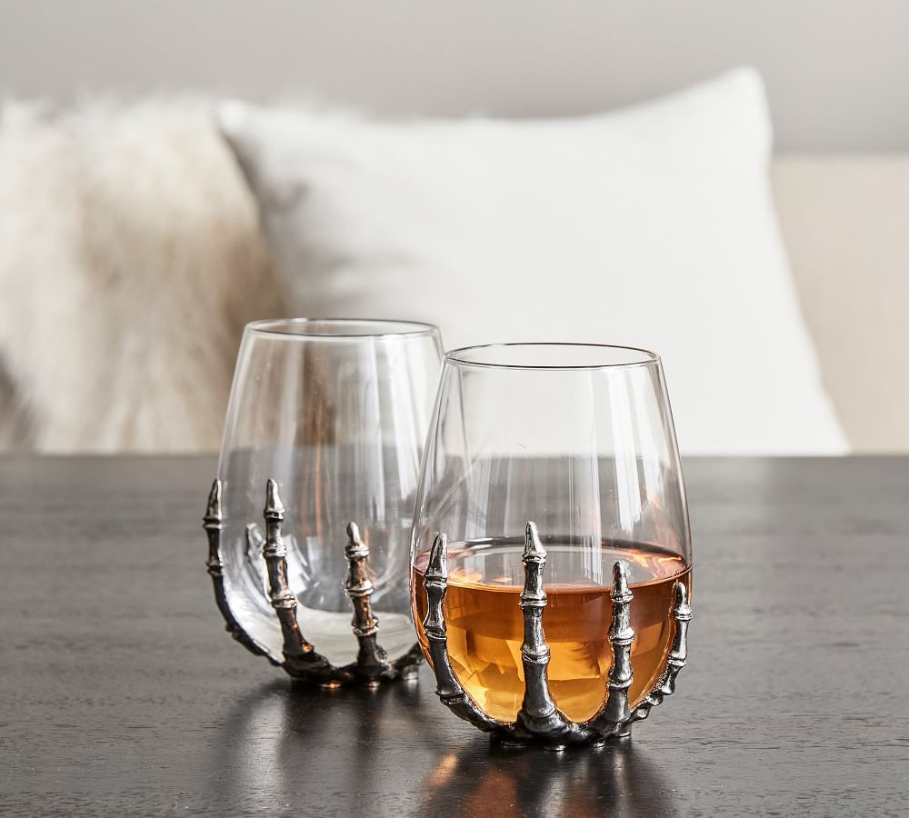 Skeleton Hand Stemless Wine Glass | Pottery Barn (US)