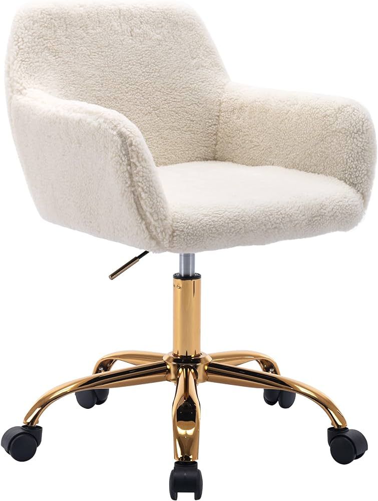 KCC Faux Fur Office Desk Chair, Comfy Swivel Armchair with Wheels, Upholstered Fuzzy Vanity Chair... | Amazon (US)