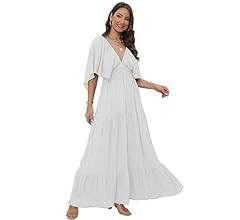 Women's Summer V-Neck, Tiered Silhouette with Flutter Sleeves Maxi Dress for Casual | Amazon (US)