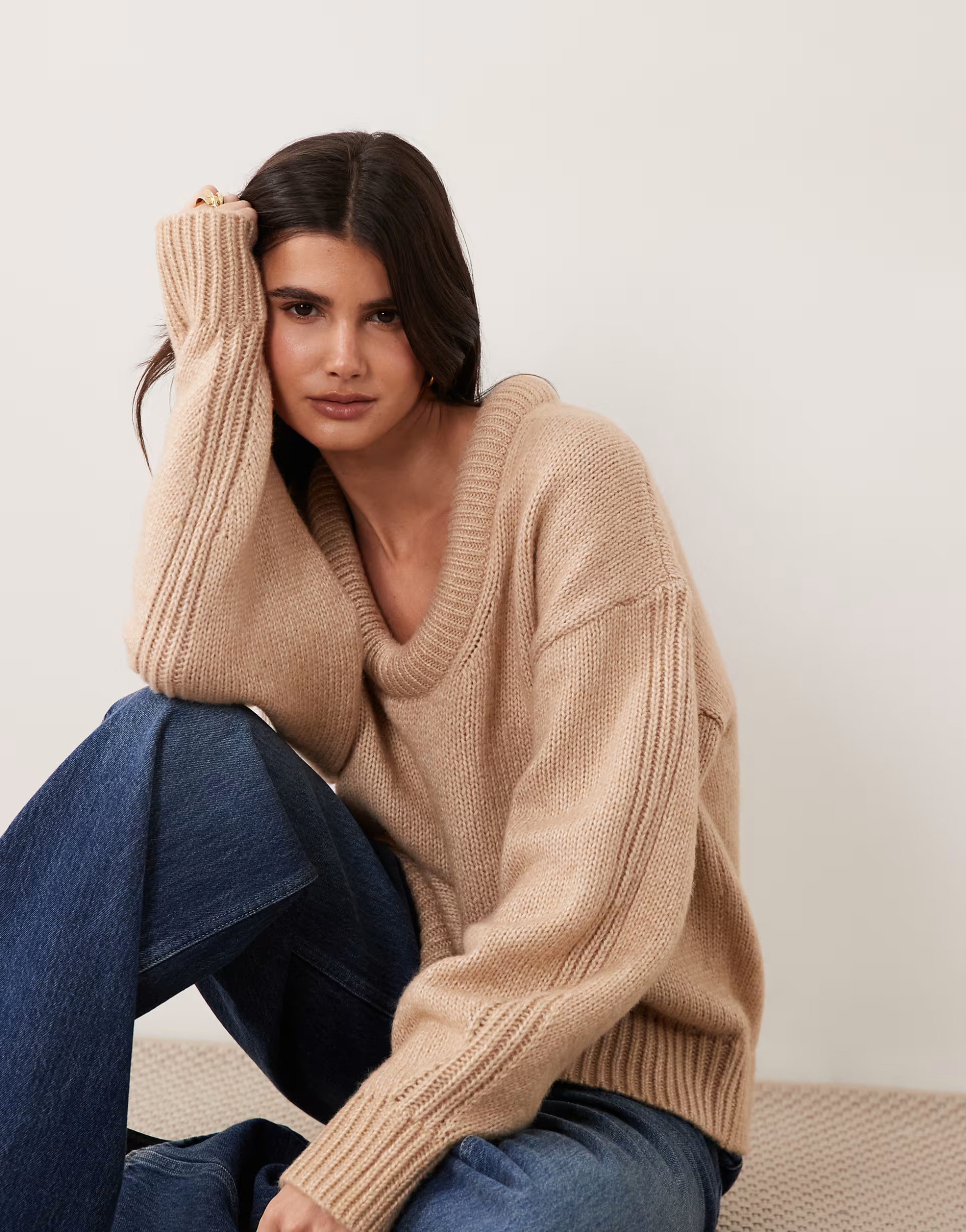 \u203a ASOS DESIGN stuffed scoop neck trim jumper in oatmeal | ASOS (Global)