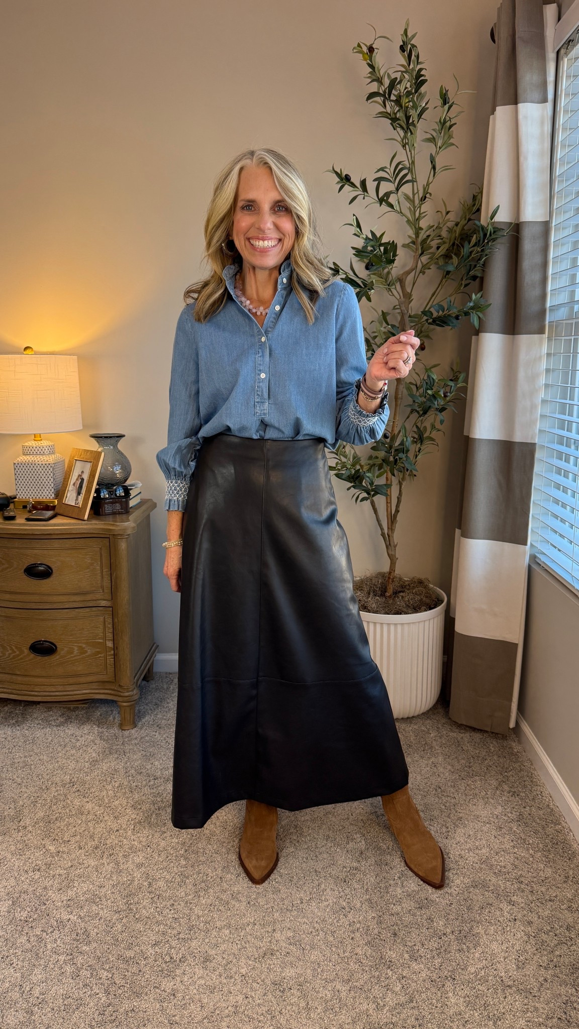 The cutest chambray top and leather skirt 

#LTKOver40 #LTKWorkwear