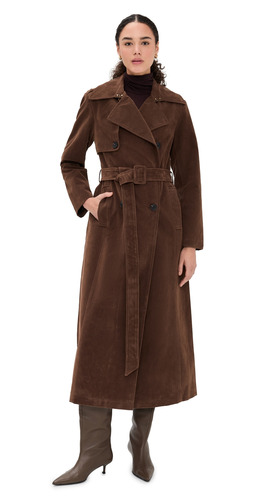 Avec Les Filles Faux Suede Maxi Trench Coat Brunette M | Shopbop