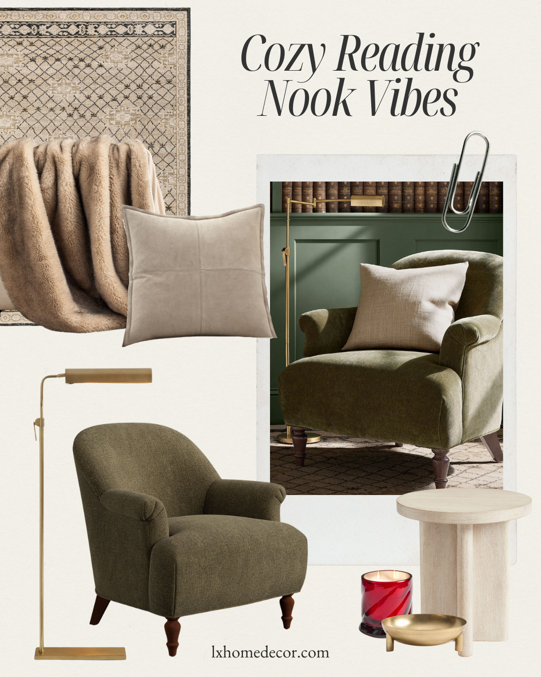 Stop scrolling, because I just found your new favorite corner!  I'm totally channeling #LibraryChic with this moodboard. I'm living for this deep olive velvet—it feels so rich and expensive, but trust me, these pieces are a major get!

That chunky throw and neutral rug? Absolute perfection for layering. If you’re ready to level up your living room for fall, this is the blueprint. Seriously, every single thing is linked! Go, go, go! 


#homedecorgoals #ltkstyle #cozyvibes #velvetfurniture #interiordesign #founditonLTK #readingspot #fallrefresh 

 #LTKGiftGuide #LTKHoliday #LTKHome