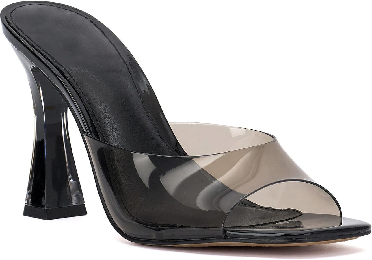Womens Clear Heels Sandals Square Open Toe Transparent Mules Sexy Stiletto Heel Slip on Backless ... | Amazon (US)