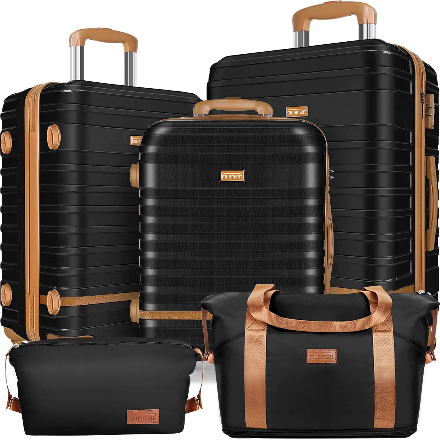 GAZILY 12.00" 3 Piece Hardside Spinner Lightweight Luggage Set, Black | Walmart (US)