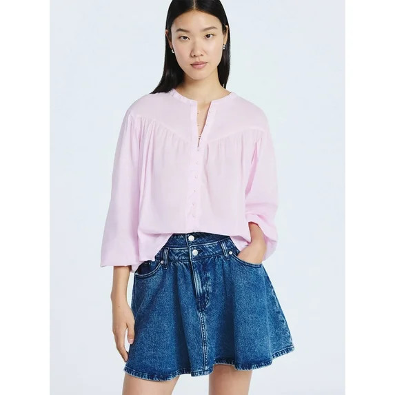 Scoop Women's Flowy Cotton Blouse with Long Sleeves, Sizes XS-XXL | Walmart (US)