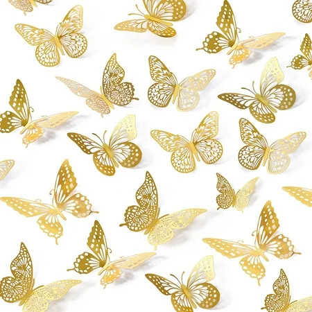 Buuco 3D Butterfly Wall Decor 48 Pcs 4 Styles Gold Butterfly Decorations Birthday Removable Wall Sti | Walmart (US)