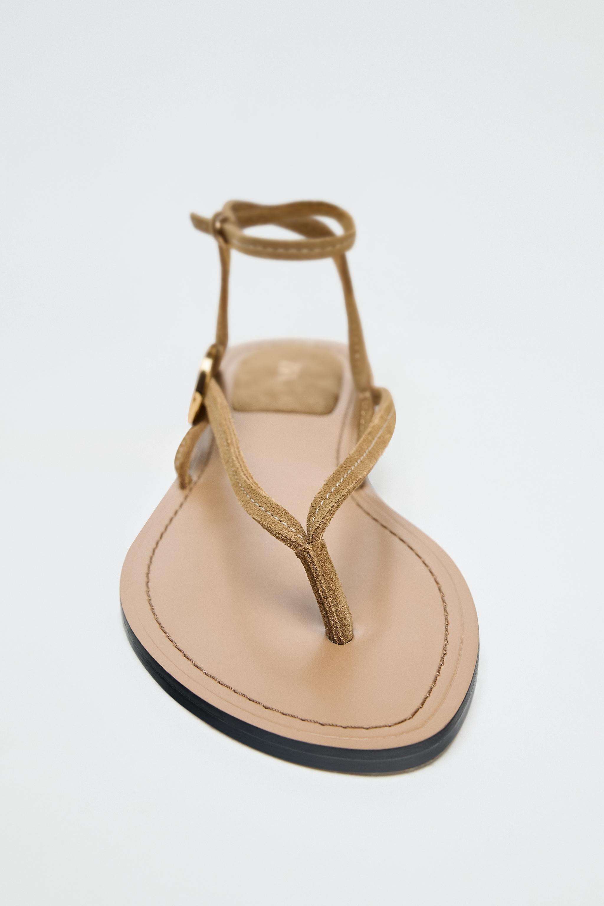 SUEDE FLAT SANDALS WITH APPLIQUÉ | Zara US